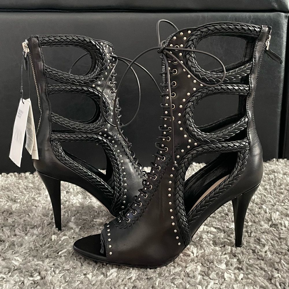 NIB Zara Studded Leather Sandal Booties - Picture 3 of 13